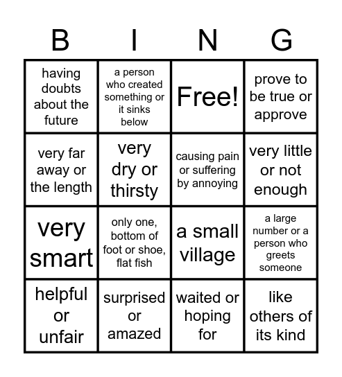 Lesson 9 Vocabulary Bingo Card