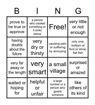 Lesson 9 Vocabulary Bingo Card