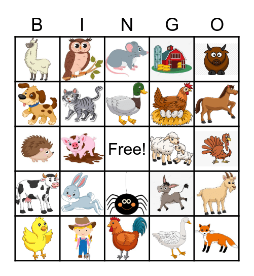 Barnyard Bingo Card