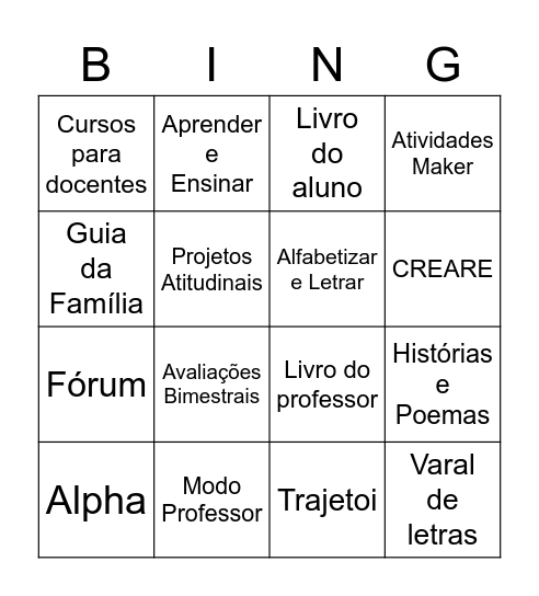 Onde Está? UNO EI e AI Bingo Card