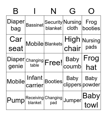 Baby Bingo Card