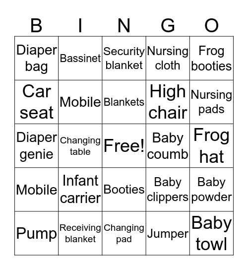 Baby Bingo Card