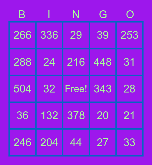 Multiplication and Division Bingo Card