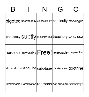 Vocabulary 1984 Bingo Card