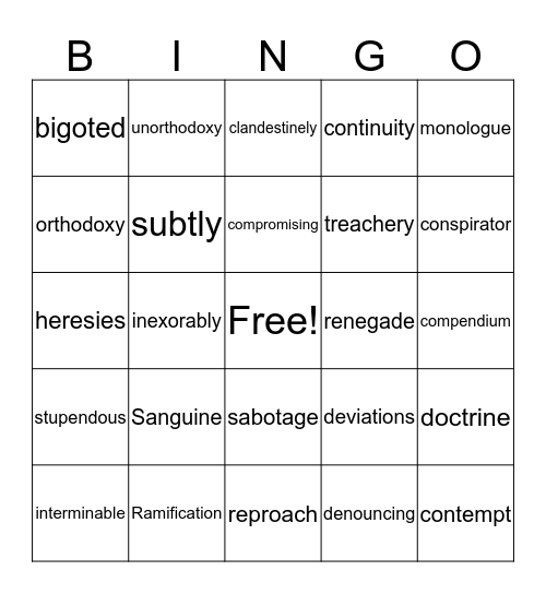 Vocabulary 1984 Bingo Card