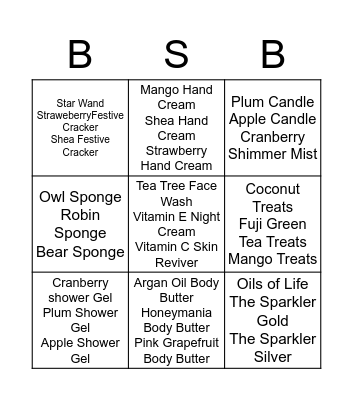 Bodyshop Bingo Card