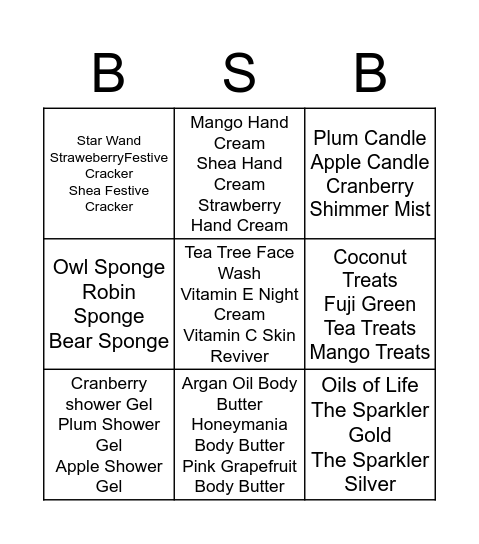 Bodyshop Bingo Card