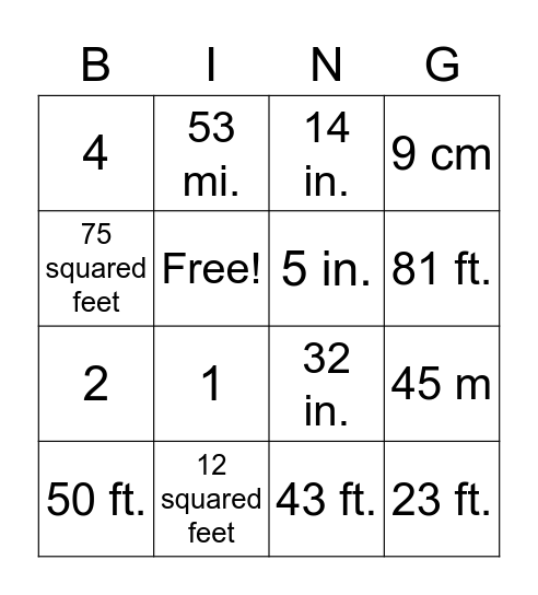 Scale Drawings Bingo Card