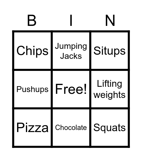 Exercises Bingo Card