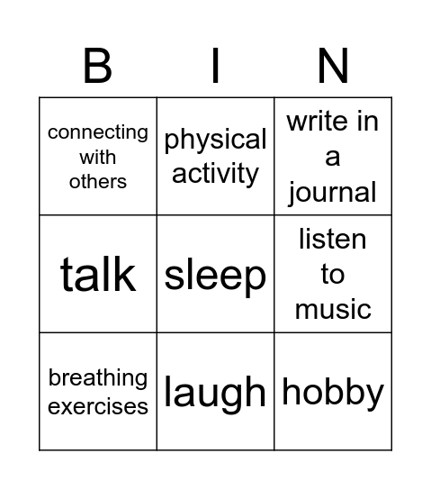 stress relief Bingo Card