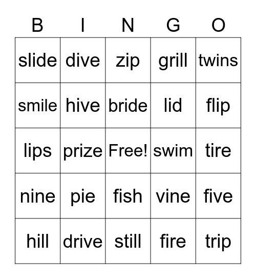 Long i / Short i Bingo Card