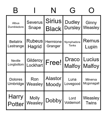 Harry Potter Characters Bingo Card