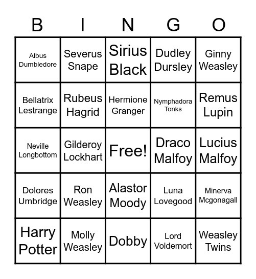 Harry Potter Characters Bingo Card