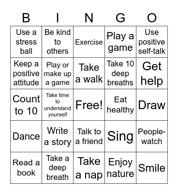 Stress Relief Activities Bingo Card