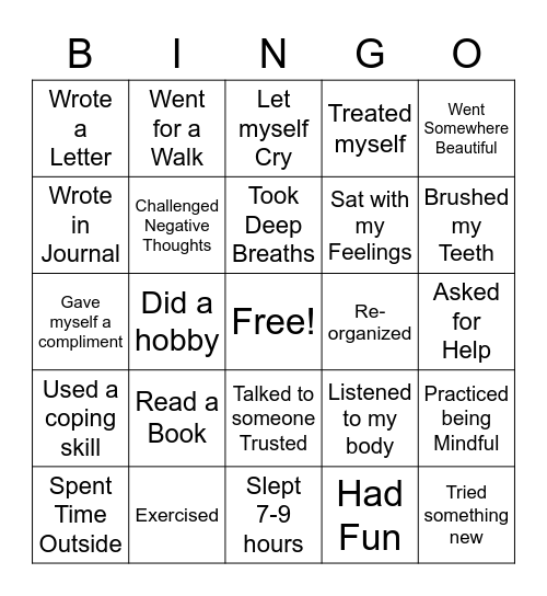 Self-Care Bingo Card