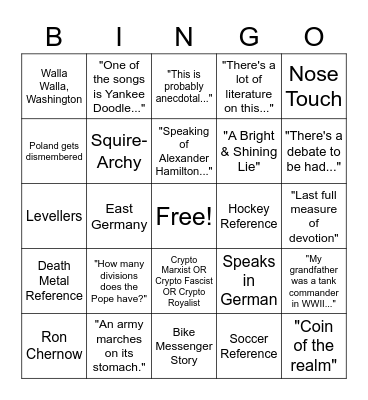 John Foster Bingo Card