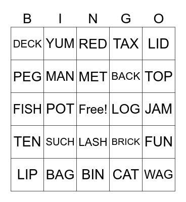 CVC Rhyme Bingo Card