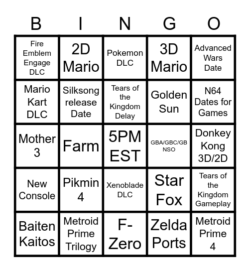 ninten Bingo Card