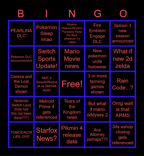 Nintendo Direct Bingo! Bingo Card