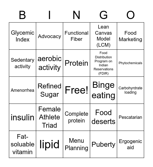 Foods 2 Bingo -Mrs. S. Faircloth Bingo Card