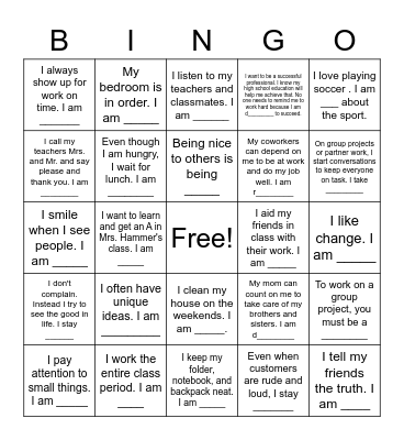 Resume Vocabulary Words Bingo Card