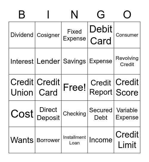 Fin. Lit. Vocabulary Bingo Card
