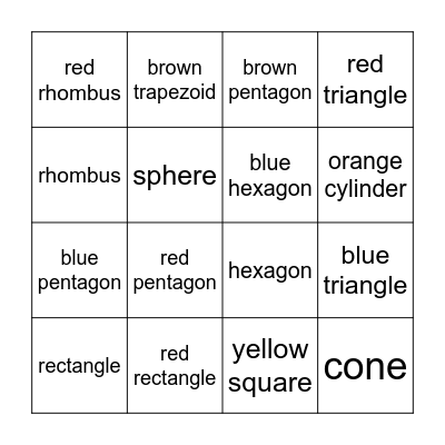 Geometry Bingo Second Grade Bingo Card