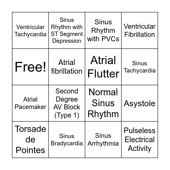 ECG Bingo Card