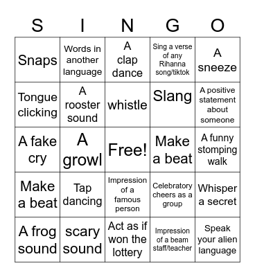 Sound Bingo Card
