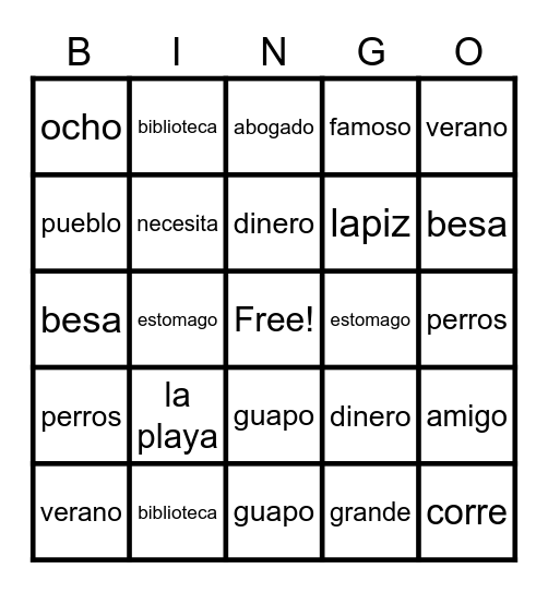 Spanish Bingo Card
