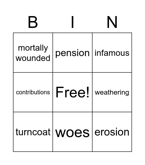 Unit 7, Week 2 Vocabulary Bingo Card