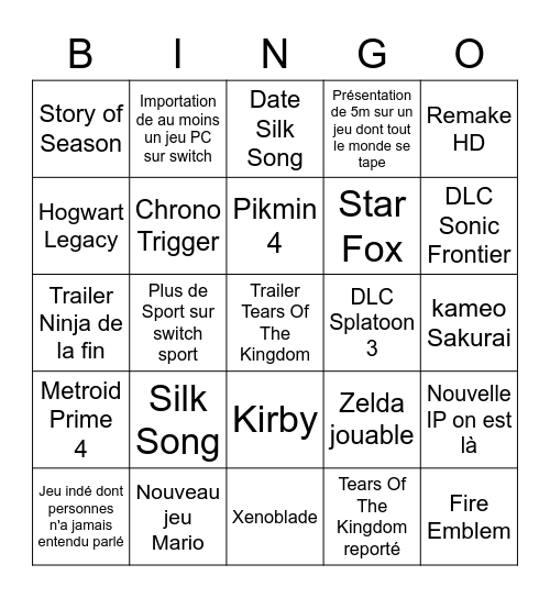 Bingo Nintendo Direct 8 February Bingo Card