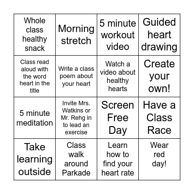 Heart Healthy Bingo Card