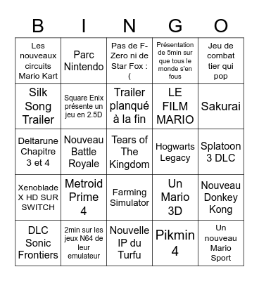 Nintendo Direct 08/02/2023 MrAracn Bingo Card
