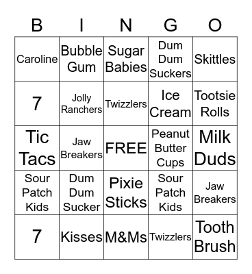 Caroline's Candy Bingo Card