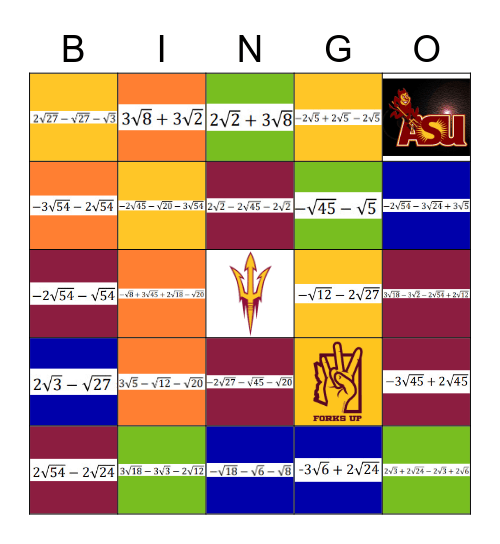 Adding and Subtracting Radicals Bingo Card