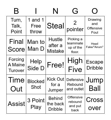 UVM Basketball Game Visual Practice Bingo Card