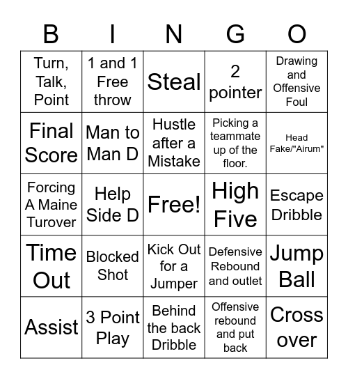 UVM Basketball Game Visual Practice Bingo Card