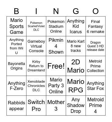 Switch Bingo Card