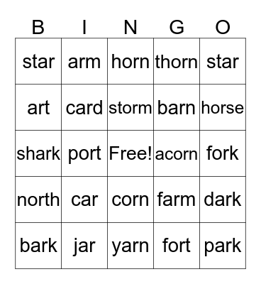 OR and UR Bingo Card
