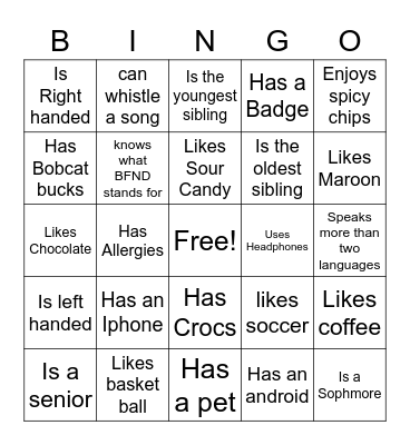 Social Behavior Bingo Card