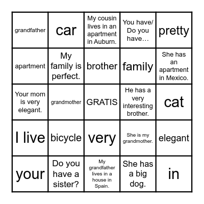5th and 6th Grade- Family Bingo Card