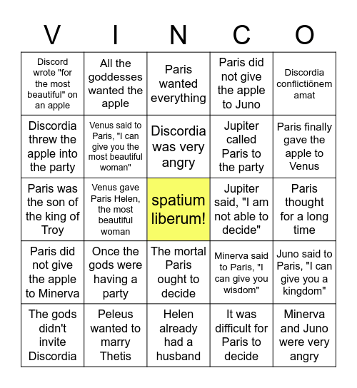 malum aureum + iudicium Paridis Bingo Card