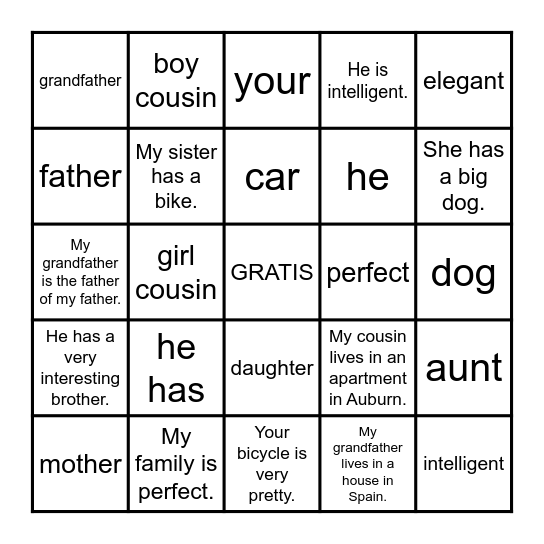 5th and 6th Grade- Family Bingo Card