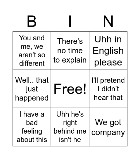 Quirky Dialogue Bingo Card