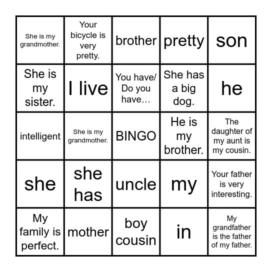 5th and 6th Grade- Family Bingo Card