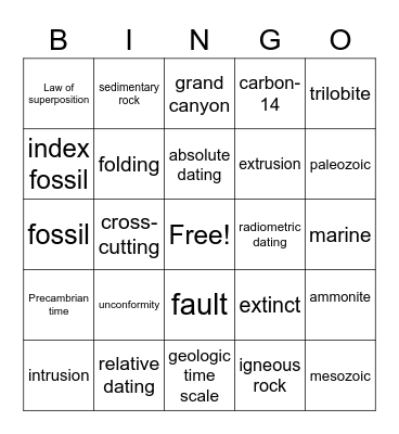Age of Rocks Bingo Card