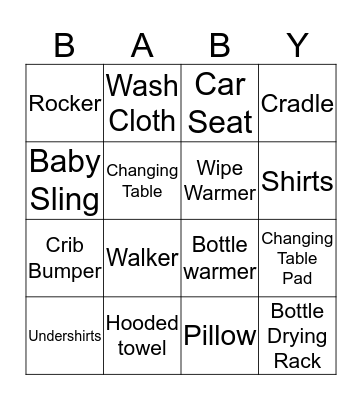 Kristin's Baby Shower Bingo Card