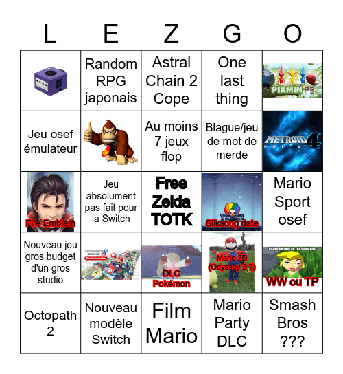 Nintendo Direct 8/02 Bingo Card