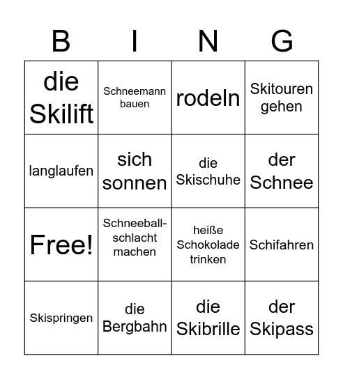 Winterferien Bingo Card